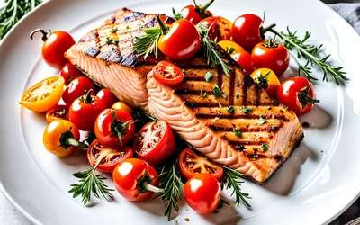 Recette facile de saumon grillé aux tomates et poivrons fondants
