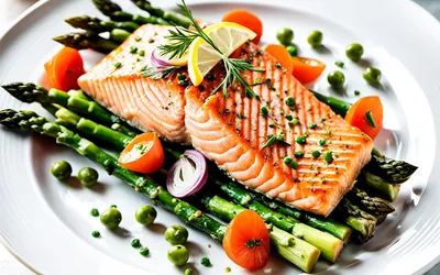Recette facile de saumon rôti aux asperges vertes et légumes croquants
