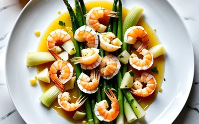 Recette facile de scampi aux poireaux et melon frais, plat léger et savoureux