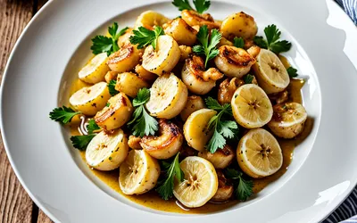 Recette facile de scampis sautés à la banane caramélisée