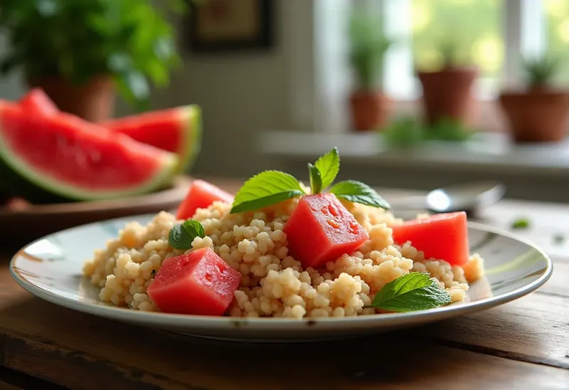 Semoule sucrée-salée à la pastèque fraîche