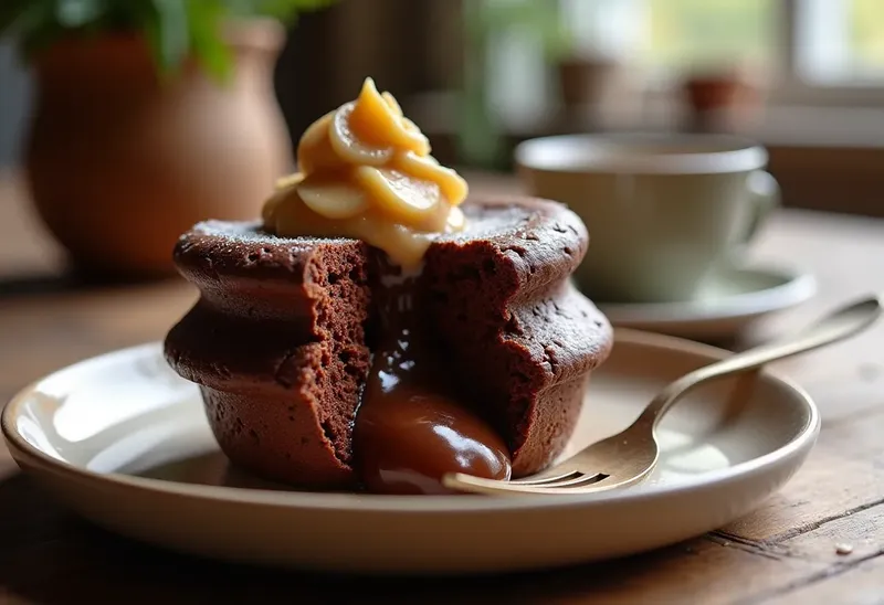 Soufflé au chocolat intense et crème de marrons onctueuse