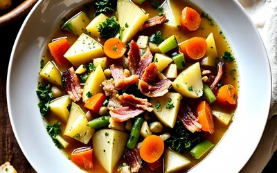 Soupe campagnarde rustique aux légumes et lardons - Recette facile et savoureuse