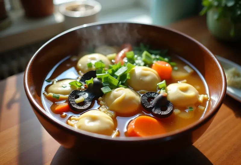 Soupe chinoise aux raviolis maison : recette facile et savoureuse