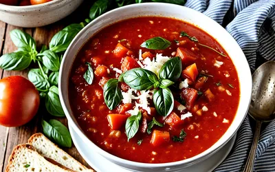 Soupe de tomates maison au pistou frais - recette facile et savoureuse