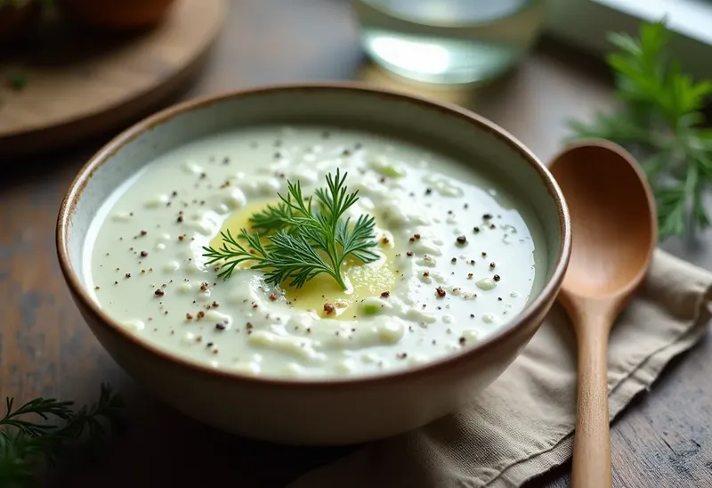 Soupe froide turque au yaourt et à l'aneth - Cacik rafraîchissant