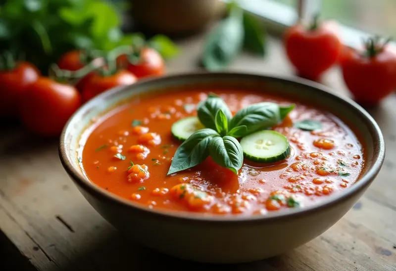 Soupe glacée à la tomate fraîche et basilic