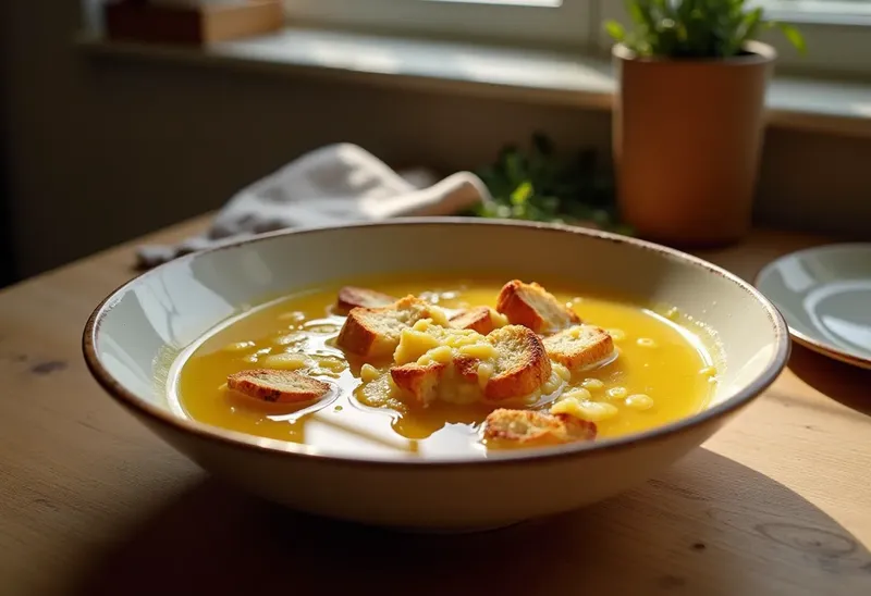 Soupe gourmande au pain croustillant et fromage fondant