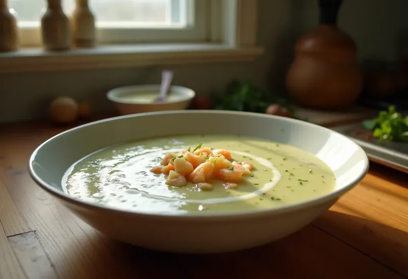 Soupe onctueuse d'endives aux crevettes grises