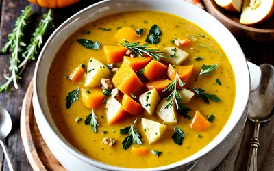 Soupe paysanne onctueuse à la citrouille et légumes de saison - recette facile et rapide