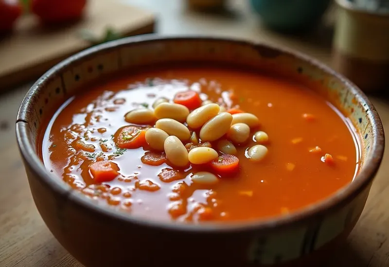 Soupe réconfortante de haricots blancs à la tomate