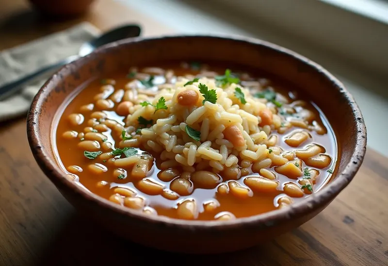 Soupe traditionnelle de riz aux fèves à l'algérienne