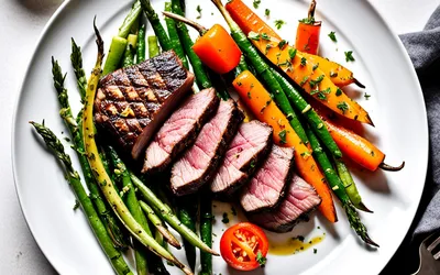 Photo de Recette facile de steak de kangourou grillé aux mini-légumes croquants