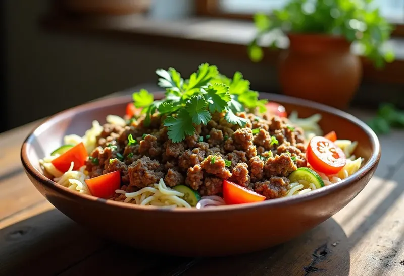 Taboulé au bœuf, vermicelles et coriandre fraîche : recette facile et gourmande