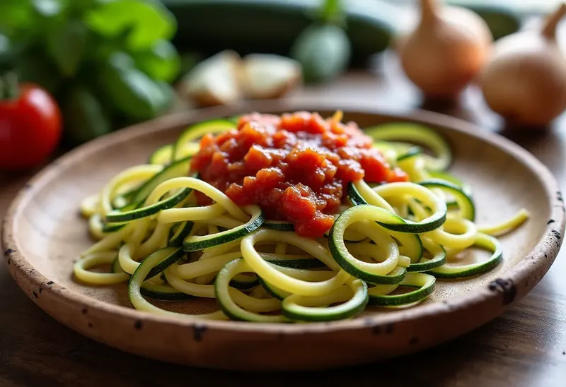 Tagliatelles de courgettes fraîches à la sauce tomate maison