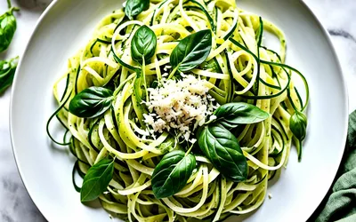 Tagliatelles de courgettes fraîches à l'ail et au basilic - Recette légère et rapide