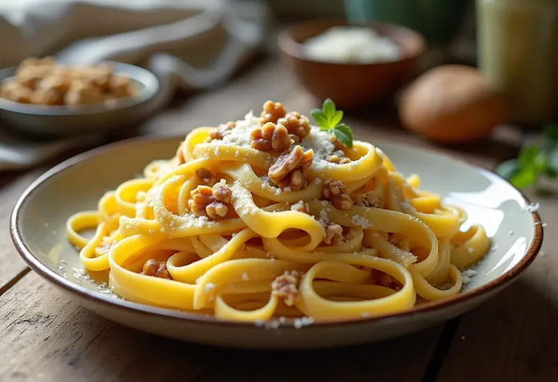 Tagliatelles fraîches aux noix et crème onctueuse