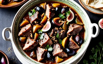 Photo de Recette authentique de tajine de mouton aux figues fraîches - saveurs marocaines