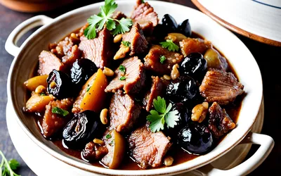 Recette facile de tajine de mouton aux pruneaux et raisins secs - Plat marocain traditionnel