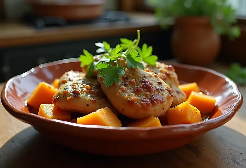 Tajine de poulet au potiron fondant et épices douces