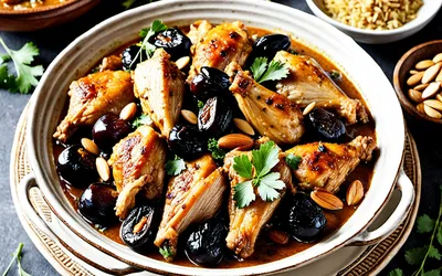 Recette facile de tajine de poulet aux amandes et pruneaux fondants