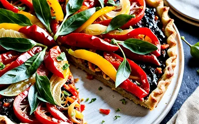 Tarte aigre-douce aux oignons caramélisés et poivrons fondants - recette facile et savoureuse