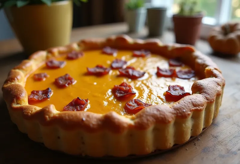 Tarte au potiron fondante aux lardons croustillants