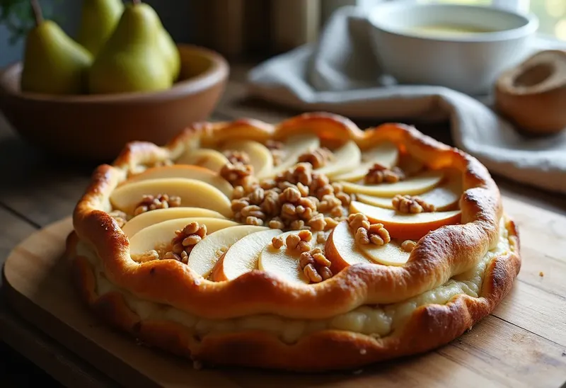 Tarte aux poires et noix avec croisillons dorés