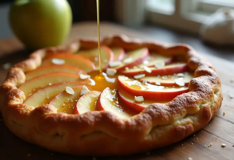 Tarte aux pommes fondante aux amandes et miel doré