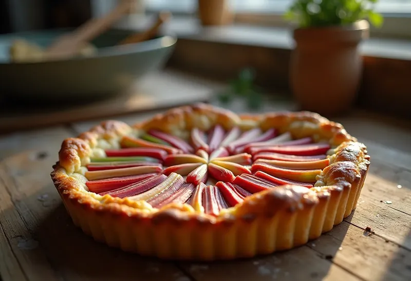 Tarte briochée moelleuse à la rhubarbe acidulée