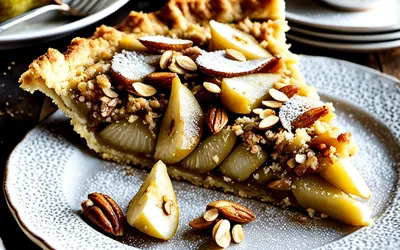 Recette facile de tarte crumble aux poires et amandes, dessert gourmand