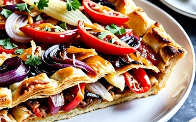 Recette facile de tarte feuilletée aux poivrons et oignons caramélisés
