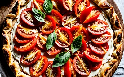 Image de la recette Tarte fine à la tomate et crème d'amande : recette facile et gourmande