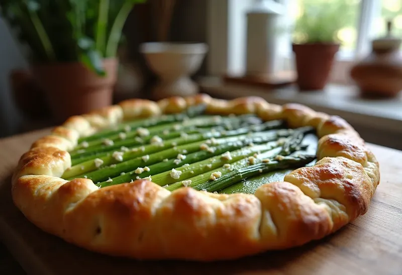 Tarte moelleuse aux asperges vertes et fromage frais