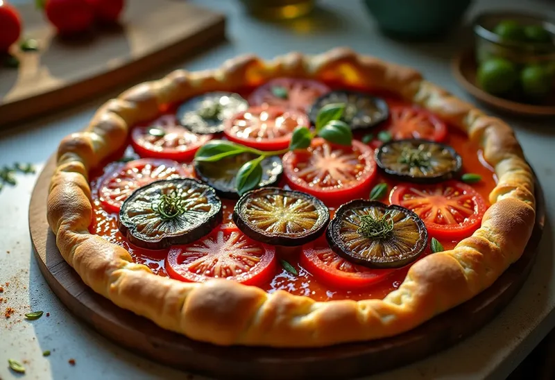 Tarte rapide aux tomates, aubergines et anchois
