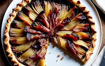 Recette facile de tarte aux oignons caramélisés et lardons croustillants