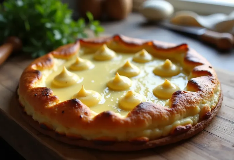 Tarte savoureuse à la purée de pommes de terre et chèvre fondant