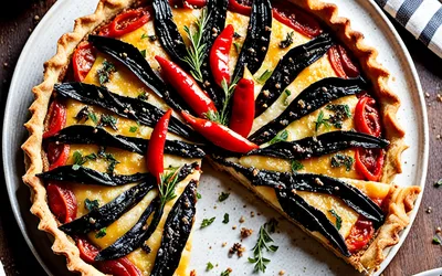 Recette facile de tarte à la tapenade, poivrons grillés et anchois
