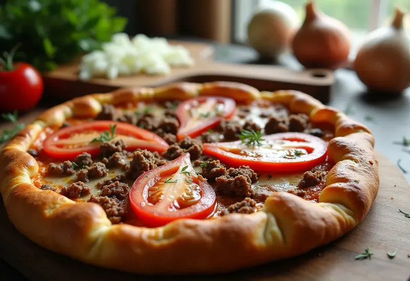 Tarte savoureuse au bœuf et tomates fraîches