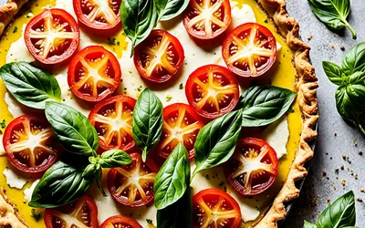 Recette facile de tarte au pistou, tomate et Rocamadour fondant