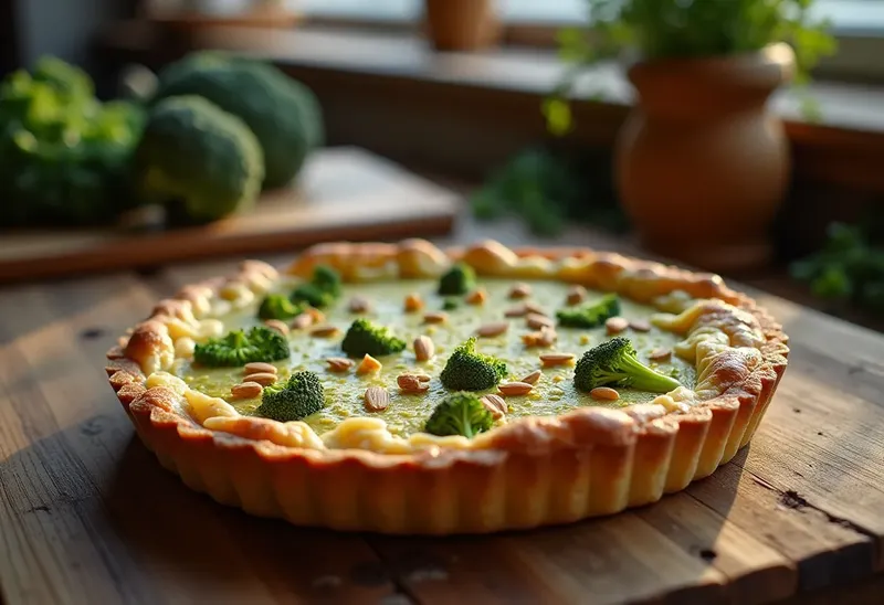 Tarte savoureuse aux brocolis et poudre d'amandes