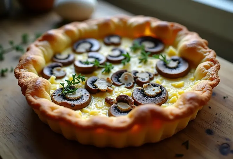 Tarte savoureuse aux champignons frais et chèvre crémeux