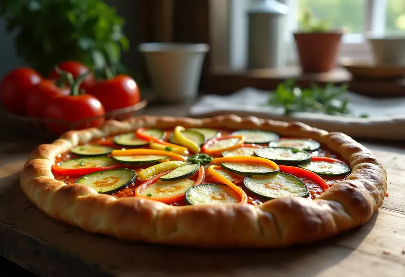 Tarte savoureuse aux courgettes et poivrons colorés