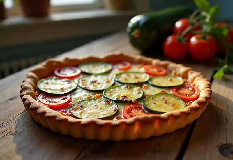 Tarte savoureuse aux courgettes et tomates fraîches