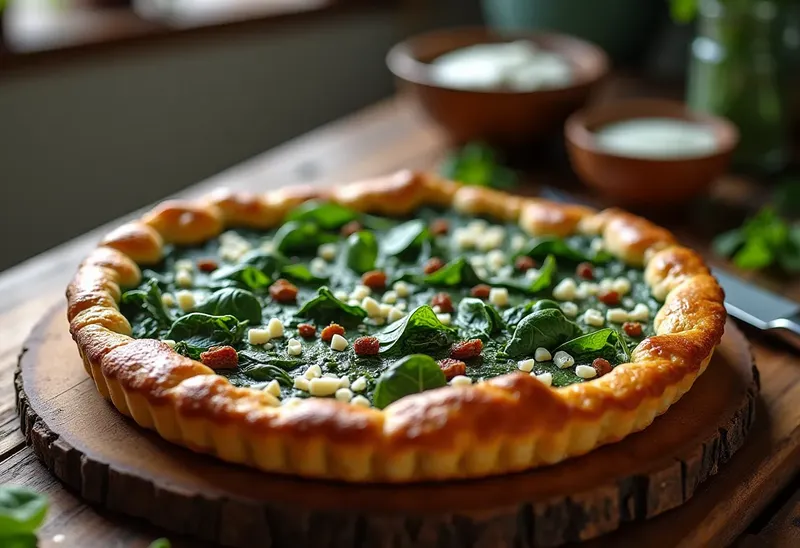 Tarte savoureuse aux épinards, chèvre et raisins