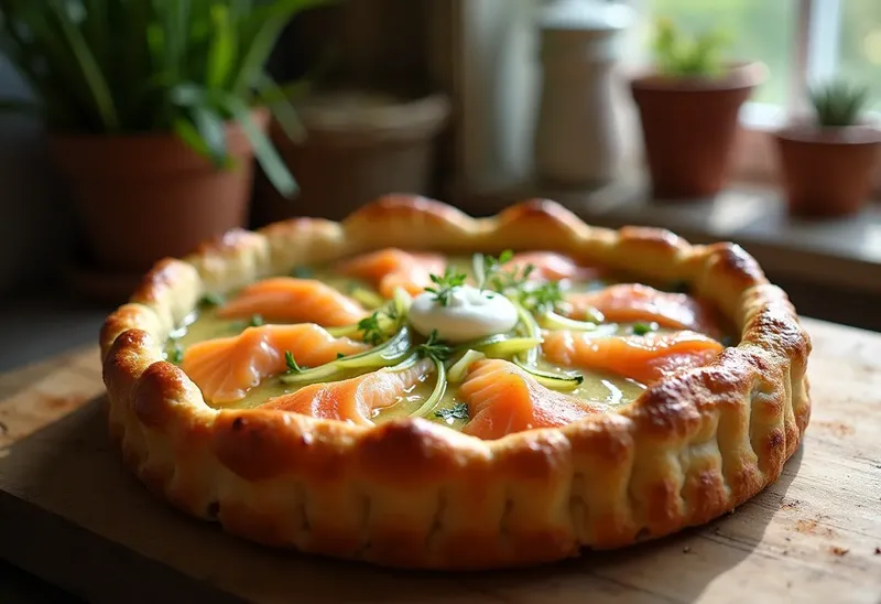 Tarte savoureuse aux poireaux et saumon frais
