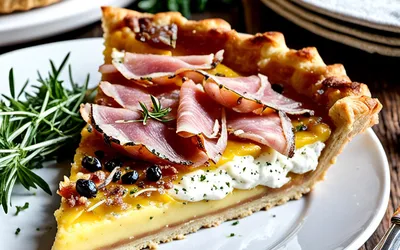 Recette facile de tarte tiède au chèvre, crème et jambon