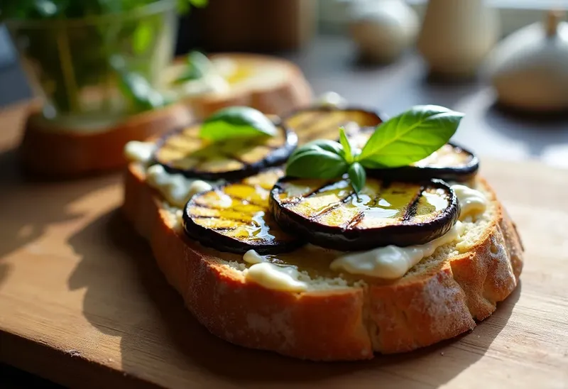 Tartine gourmande à l'aubergine grillée et fromage frais