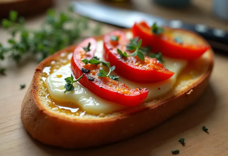 Tartine gourmande au fromage fondant et poivrons grillés