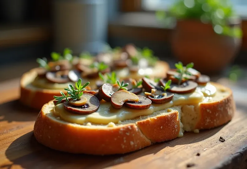 Tartines gourmandes à la crème de champignons et comté fondant